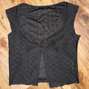 Shein Black Sheer Knit Pointelle Top Size XS